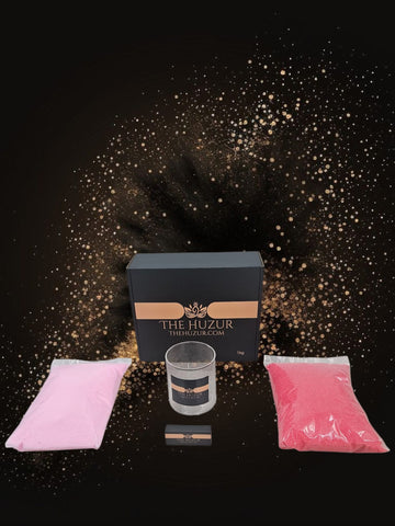 Huzur Sand Wax Candle Set – 1kg Pearled Wax, 40 Wicks & Glass Jar in Gift Box