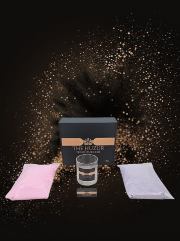 Huzur Sand Wax Candle Set – 1kg Pearled Wax, 40 Wicks & Glass Jar in Gift Box