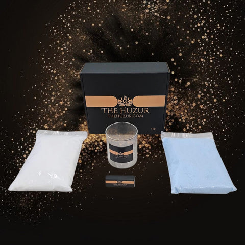 Huzur Sand Wax Candle Set – 1kg Pearled Wax, 40 Wicks & Glass Jar in Gift Box
