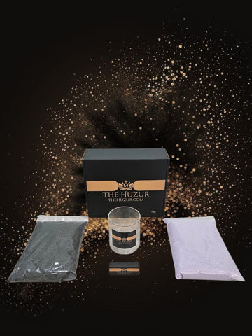 Huzur Sand Wax Candle Set – 1kg Pearled Wax, 40 Wicks & Glass Jar in Gift Box